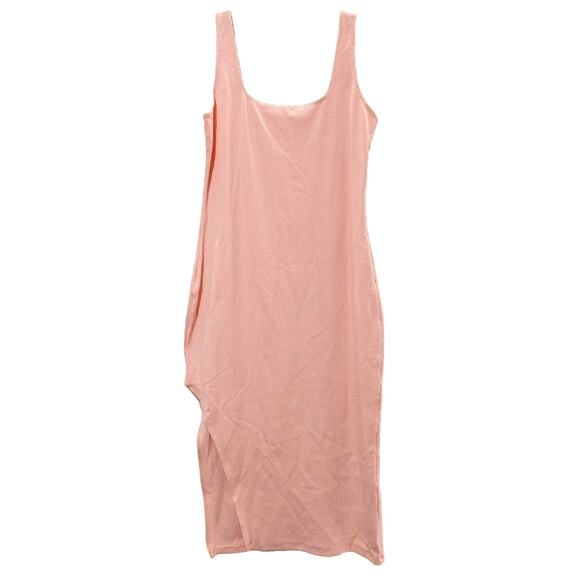 Halara Ribbed Knit Square Neck Split Hem Bodycon Midi Dress Pink Womens L NWT - Picture 4 of 8